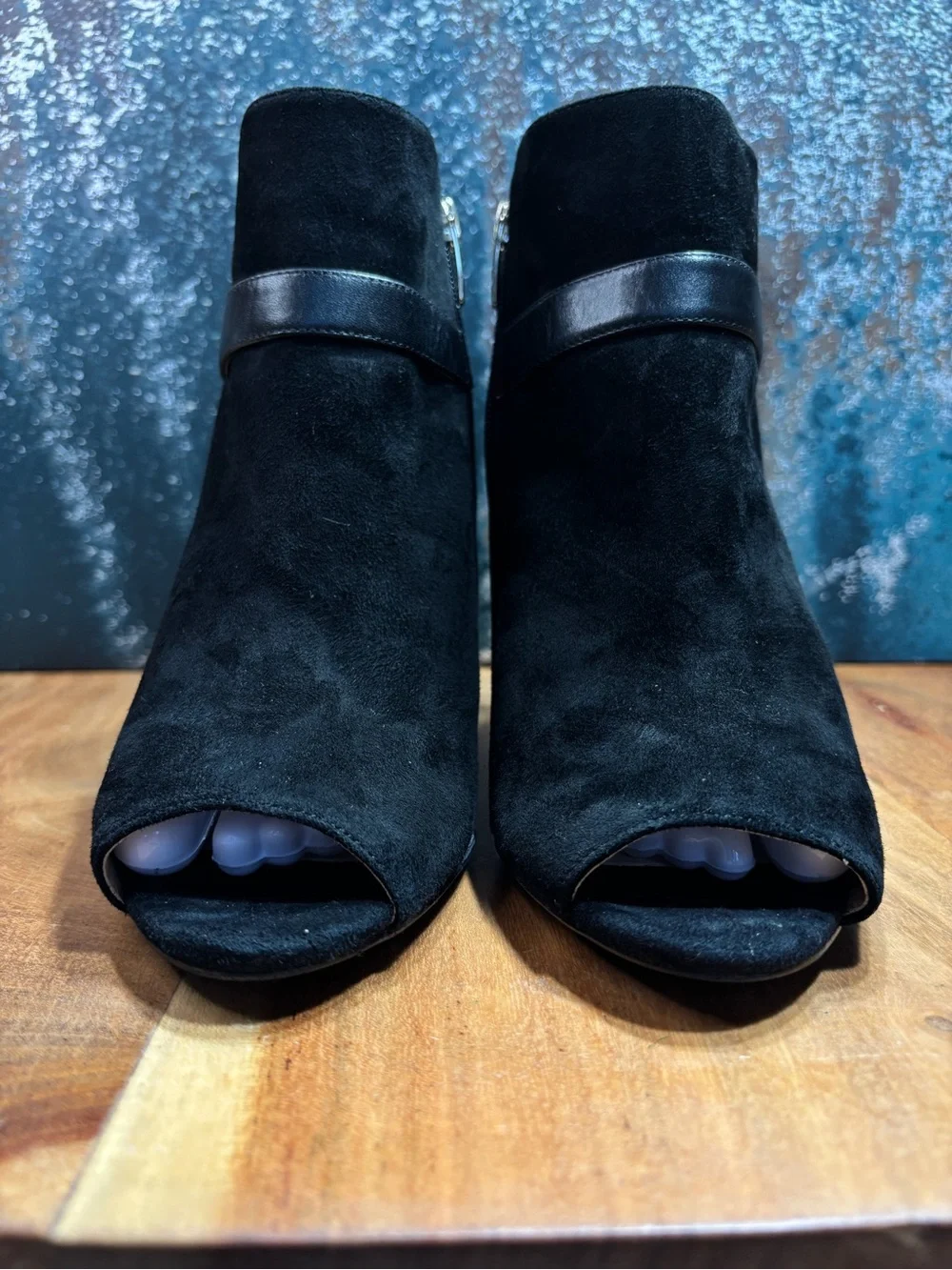Marc Fisher Quiet Luxury Shimmee Black Suede Peep‎ Toe Booties 9M